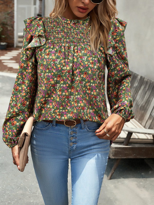Blusa de manga larga con estampado floral y feminidad para uso diario 