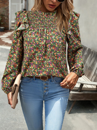 Blusa de manga larga con estampado floral y feminidad para uso diario 