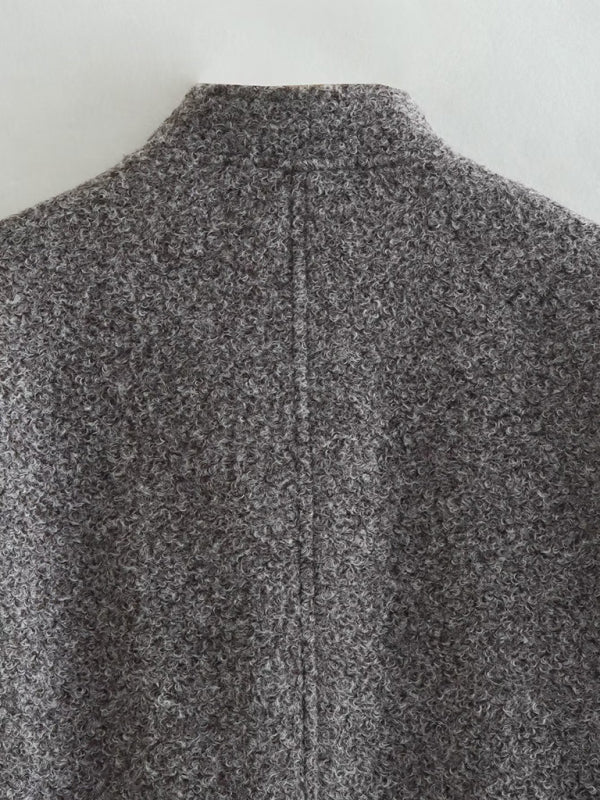 Chaqueta informal holgada estilo urbano Y2K con cuello alto y botones ocultos 