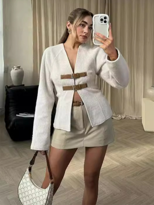 Nueva chaqueta informal suave de manga larga con tirantes. 