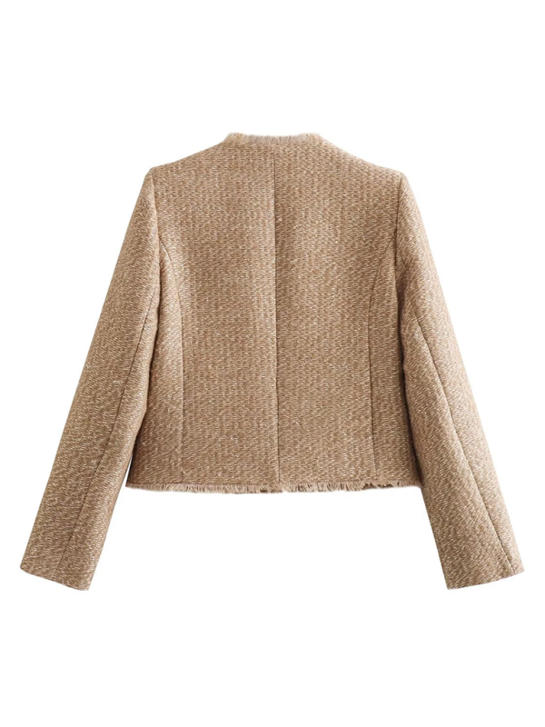 Nuevo estilo de blusa corta con botones metálicos en el bolsillo y botones de un solo pecho 