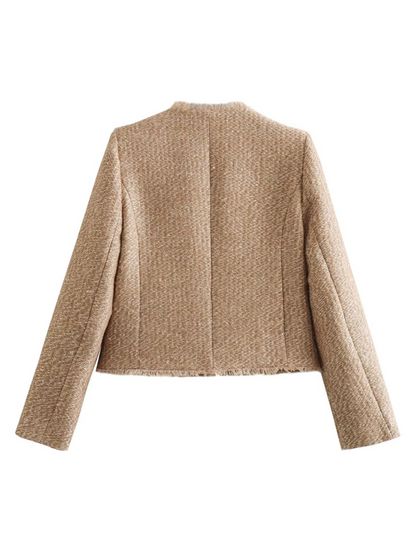 Nuevo estilo de blusa corta con botones metálicos en el bolsillo y botones de un solo pecho 