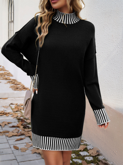 Vestido suéter con paneles de colores en contraste 