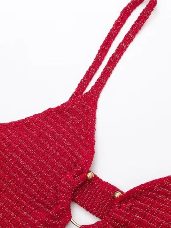 Vestido de tirantes de lana con adornos metálicos 