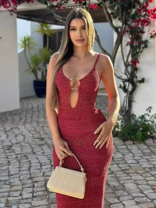 Vestido de tirantes de lana con adornos metálicos 