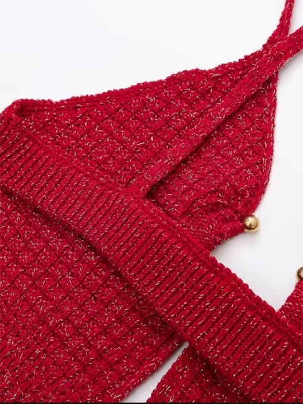 Vestido de tirantes de lana con adornos metálicos 
