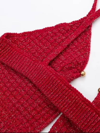 Vestido de tirantes de lana con adornos metálicos 