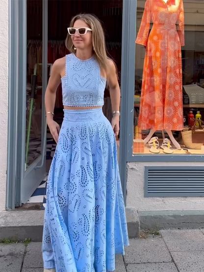 Nuevo traje largo sin mangas con bolsillos, conjunto informal de dos piezas holgado para vacaciones 