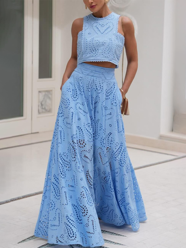 Nuevo traje largo sin mangas con bolsillos, conjunto informal de dos piezas holgado para vacaciones 