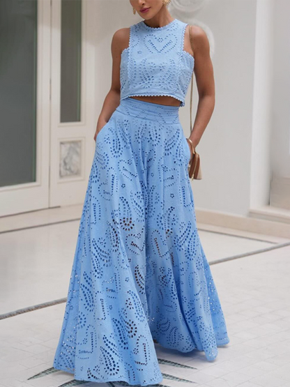 Nuevo traje largo sin mangas con bolsillos, conjunto informal de dos piezas holgado para vacaciones 