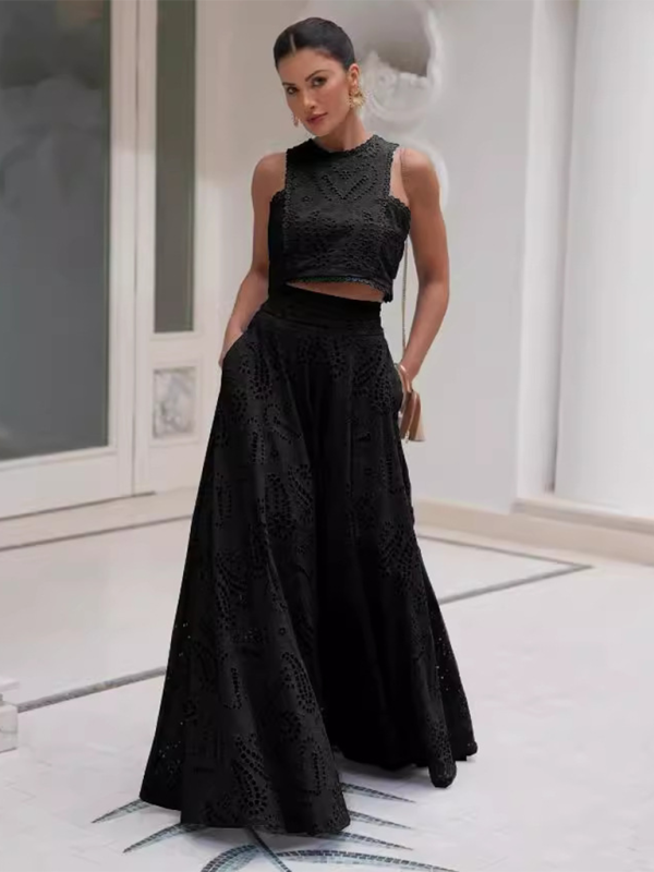 Nuevo traje largo sin mangas con bolsillos, conjunto informal de dos piezas holgado para vacaciones 