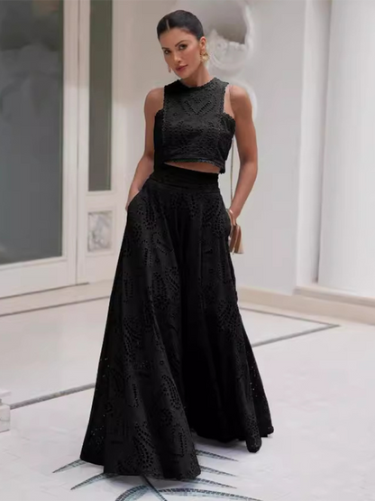 Nuevo traje largo sin mangas con bolsillos, conjunto informal de dos piezas holgado para vacaciones 