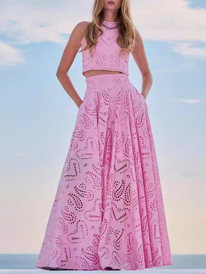 Nuevo traje largo sin mangas con bolsillos, conjunto informal de dos piezas holgado para vacaciones 