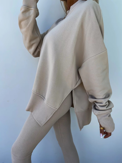 Conjunto de dos piezas de suéter holgado con pantalones ajustados casuales de nuevo estilo 