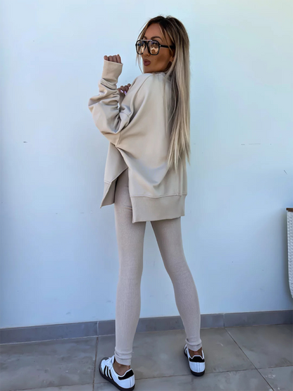 Conjunto de dos piezas de suéter holgado con pantalones ajustados casuales de nuevo estilo 