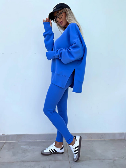Conjunto de dos piezas de suéter holgado con pantalones ajustados casuales de nuevo estilo 