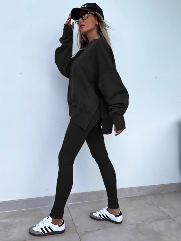 Conjunto de dos piezas de suéter holgado con pantalones ajustados casuales de nuevo estilo 