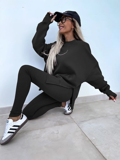 Conjunto de dos piezas de suéter holgado con pantalones ajustados casuales de nuevo estilo 