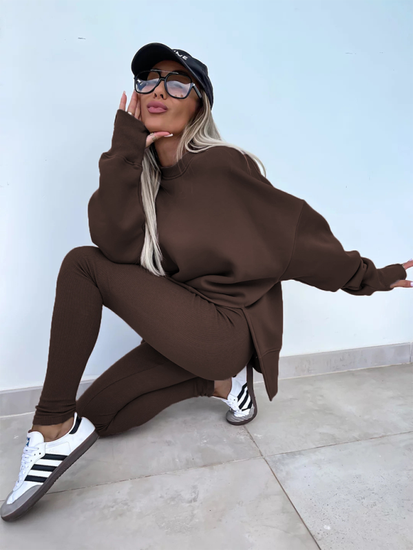 Conjunto de dos piezas de suéter holgado con pantalones ajustados casuales de nuevo estilo 