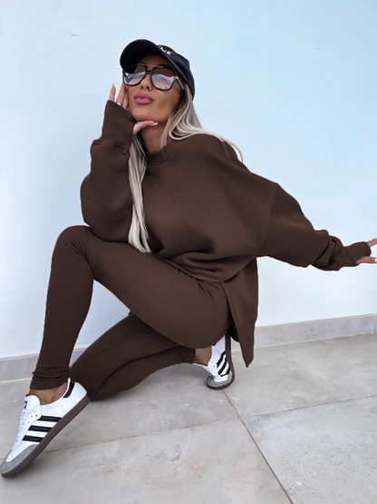 Conjunto de dos piezas de suéter holgado con pantalones ajustados casuales de nuevo estilo 