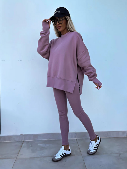 Conjunto de dos piezas de suéter holgado con pantalones ajustados casuales de nuevo estilo 