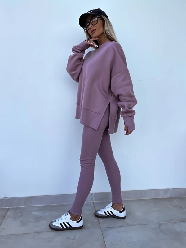 Conjunto de dos piezas de suéter holgado con pantalones ajustados casuales de nuevo estilo 