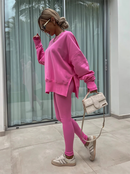 Conjunto de dos piezas de suéter holgado con pantalones ajustados casuales de nuevo estilo 