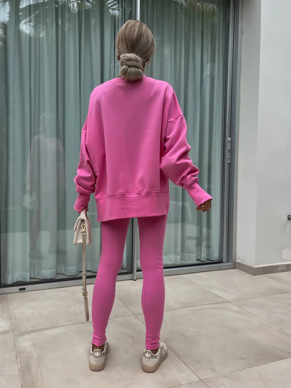 Conjunto de dos piezas de suéter holgado con pantalones ajustados casuales de nuevo estilo 