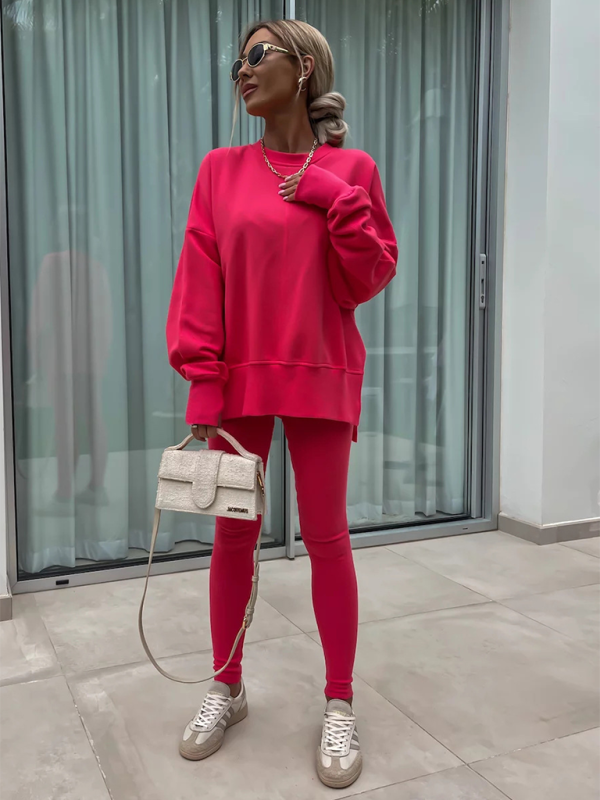 Conjunto de dos piezas de suéter holgado con pantalones ajustados casuales de nuevo estilo 
