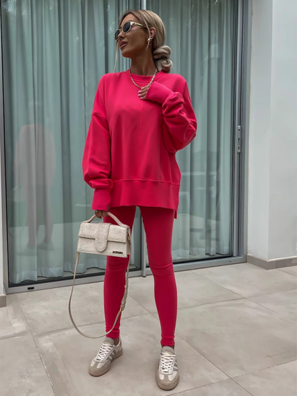 Conjunto de dos piezas de suéter holgado con pantalones ajustados casuales de nuevo estilo 