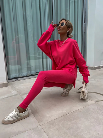 Conjunto de dos piezas de suéter holgado con pantalones ajustados casuales de nuevo estilo 