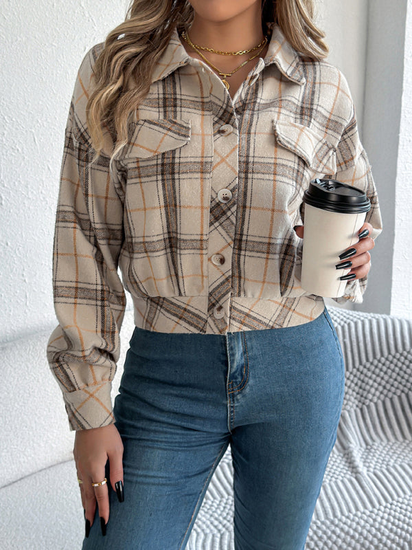 Chaqueta informal de tweed de manga larga a cuadros 