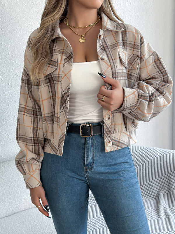 Chaqueta informal de tweed de manga larga a cuadros 