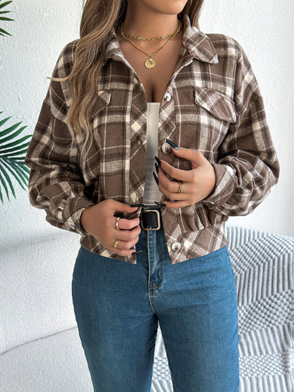 Chaqueta informal de tweed de manga larga a cuadros 