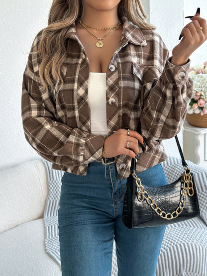 Chaqueta informal de tweed de manga larga a cuadros 