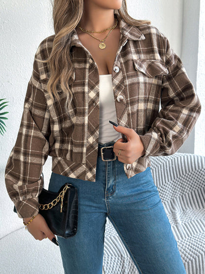 Chaqueta informal de tweed de manga larga a cuadros 
