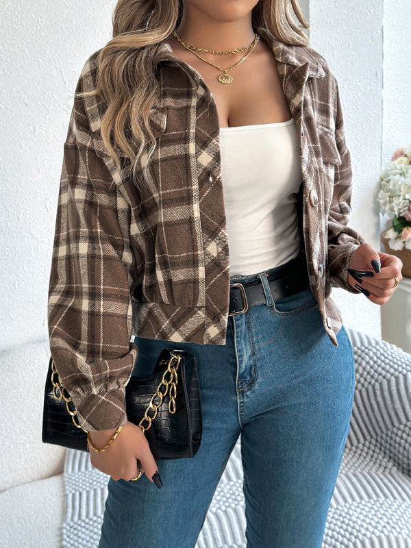 Chaqueta informal de tweed de manga larga a cuadros 