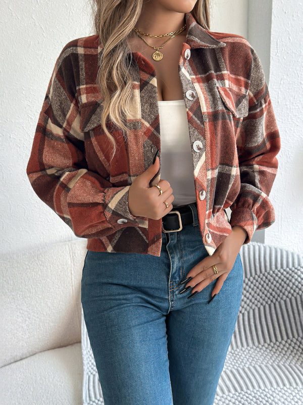 Chaqueta informal de tweed de manga larga a cuadros 