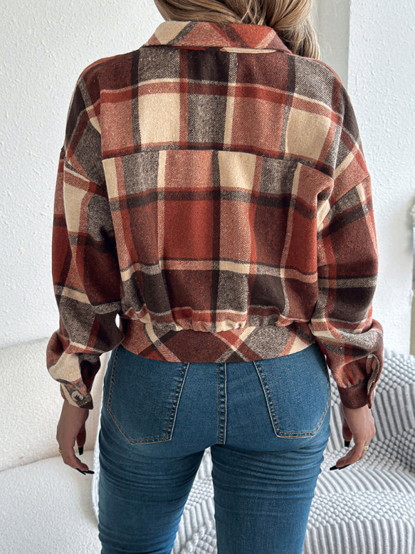 Chaqueta informal de tweed de manga larga a cuadros 