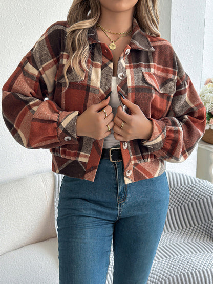 Chaqueta informal de tweed de manga larga a cuadros 