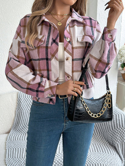 Chaqueta informal de tweed de manga larga a cuadros 