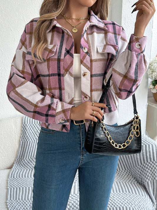 Chaqueta informal de tweed de manga larga a cuadros 