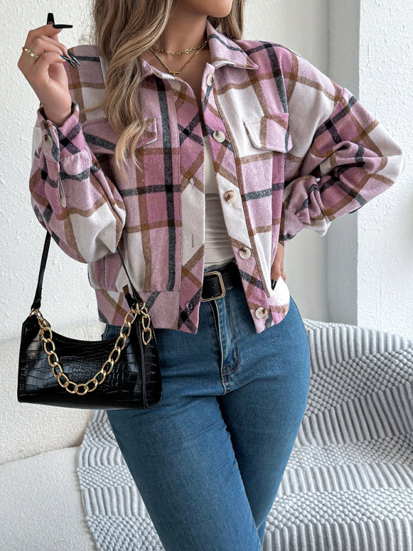 Chaqueta informal de tweed de manga larga a cuadros 