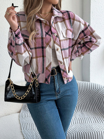 Chaqueta informal de tweed de manga larga a cuadros 