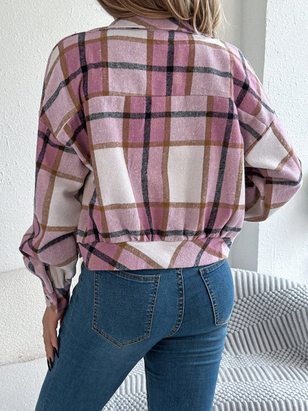 Chaqueta informal de tweed de manga larga a cuadros 