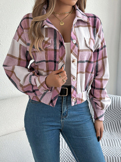 Chaqueta informal de tweed de manga larga a cuadros 