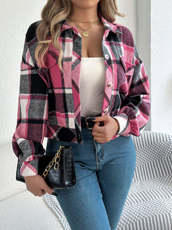 Chaqueta informal de tweed de manga larga a cuadros 