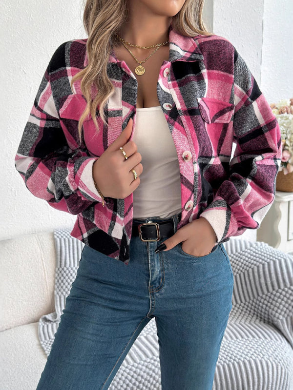 Chaqueta informal de tweed de manga larga a cuadros 
