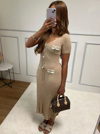 Vestido nuevo de manga corta con cuello en V para mujer 