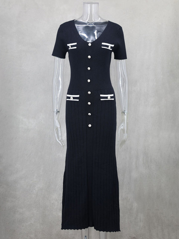 Vestido nuevo de manga corta con cuello en V para mujer 